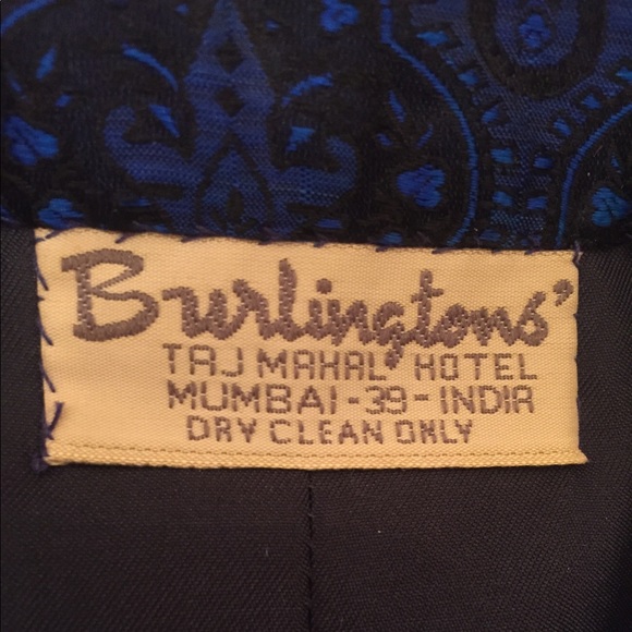 Vintage custom made silk brocade jacket in cobalt blue and black - Picture 10 of 14